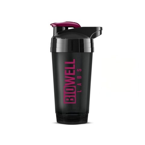 Shaker BioWell czarny różowe logo